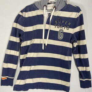 SALE Preppy Striped hooded RUGBY by Superdry -navy and white -L - ck measuremnts